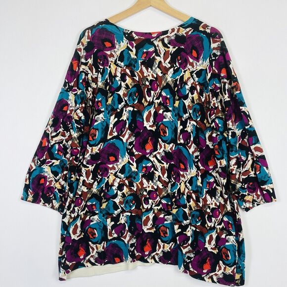 Lane Bryant Teal Purple Brush Strokes 3/4 Sleeve Cardigan Sweater Womens 22 24 - Picture 4 of 6